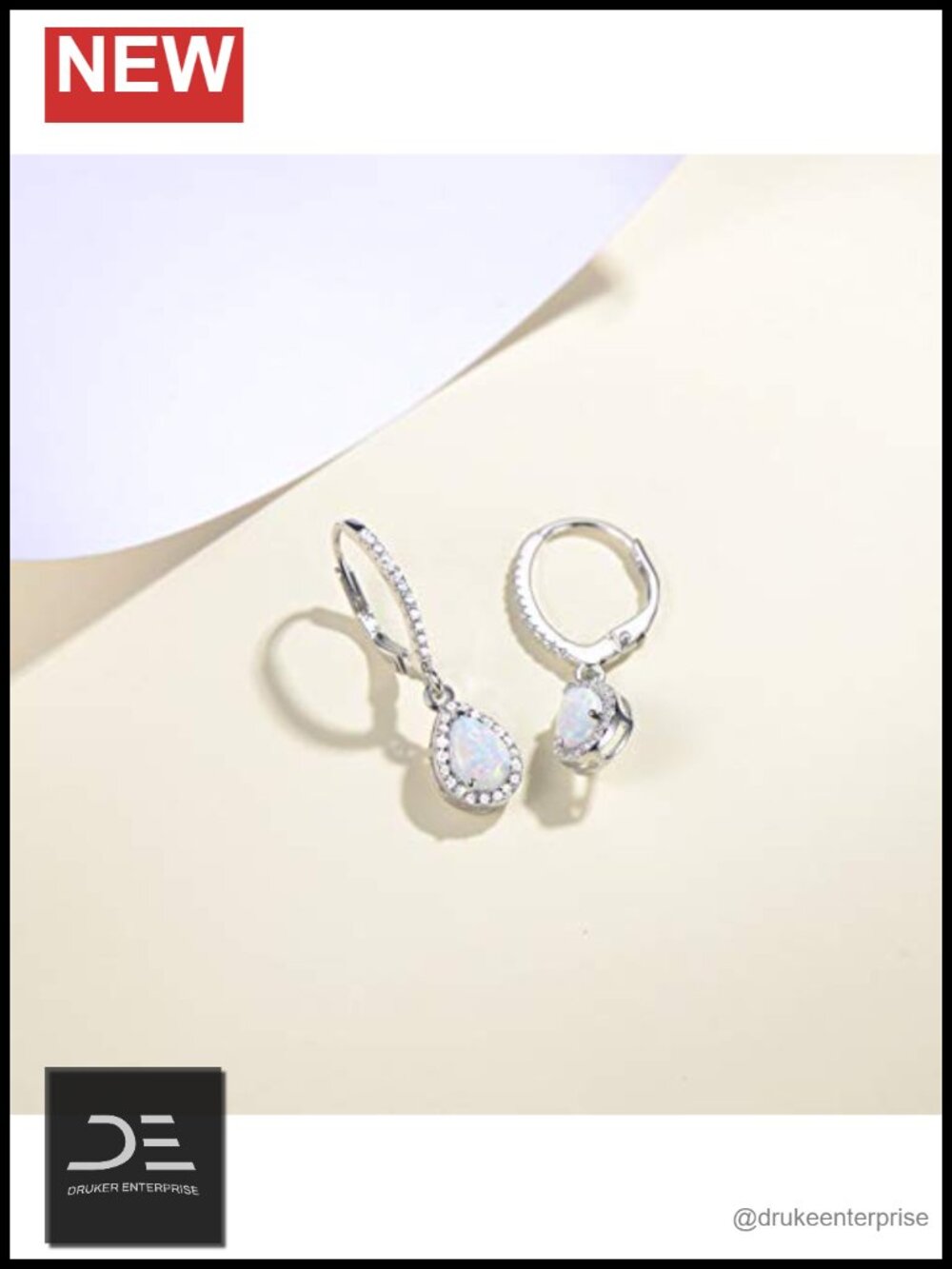 Sterling Silver Created Opal Leverback Earrings Pear Drop Birthstone - Picture 2 of 6